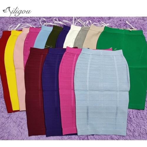 Ailigou Bandage Skirts 16 Colors Rayon New Women Sexy Celebrity Party Knee-length red blue green black pink white yellow 56CM