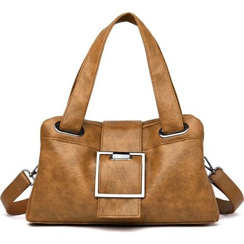 2021 New Leather Handbags Vintage Soft Leather Female Crossbody Shoulder Bags Designer Brand Ladies High Capacity Top-Handle