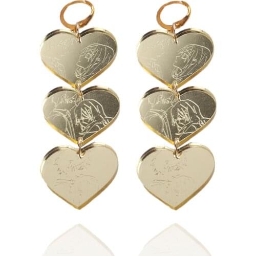 New Punk Gold Color Mirror Sculpture Heart Acrylic Earrings For Women Statement Heart Long Dangle Earrings Fashion Jewelry Gifts