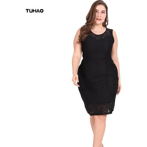 TUHAO Office Lady Lace Black Elegant Female Dresses 2018 Autumn Winter Party Plus Size 6XL 5XL Dresses for Women Hollow Out SJ05