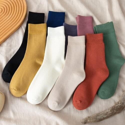 Women Socks Cotton Cozy Breathable Winter Thicken Warm Socks Girls Candy Color Simple Fashion Casual Socks Thermal Skarpetki