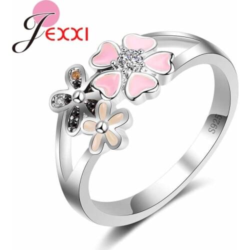 Wholesale Price Woman Wedding Rings 925 Sterling Silver Jewelry With Cubic Zirconia Engagement Gift Three Flowers Design