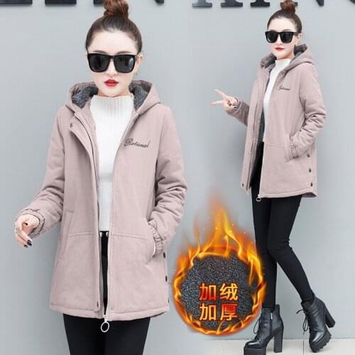 Plus Velvet Padded Cothing Women Long Sleeve Overcoat Long Hooded Casual Cotton Coat Fashion Invierno Parkas Outerwear Z856