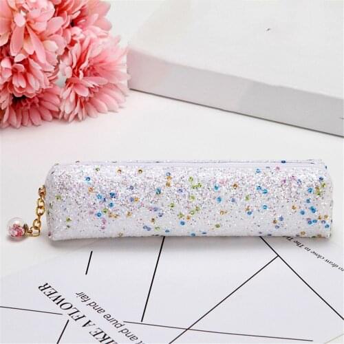 1pc Kawai Shiny Sequin Pencil Case Makeup Brush Jewelry Stationery Storage Bag Cute Stationery Storage Tools Girls Gifts