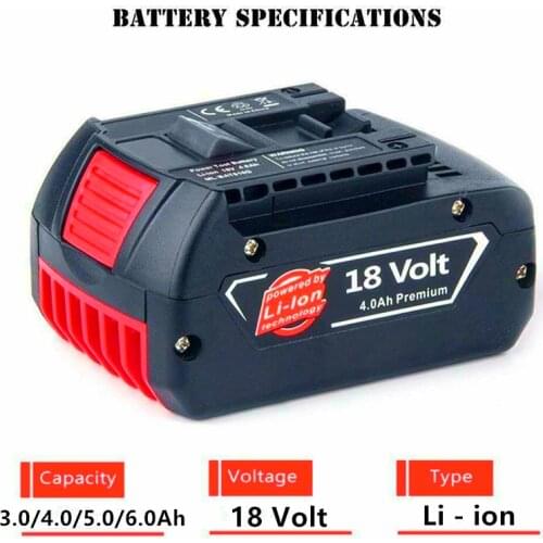 100%Original18V 3.0/4.0/5.0/6.0Ah Rechargeable lithium ion Battery For Bosch 18V 6.0A Backup Battery Portable Replacement BAT609