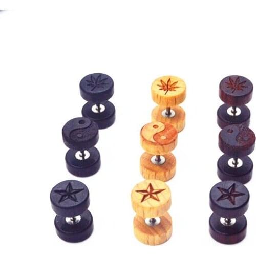 20pcs Wood Body jewelry Ear Stud /Earring Fake Ear Plugs Cheat Tunnels Illussion Plugs 16g Three Colors Logos Free Shippment NEW