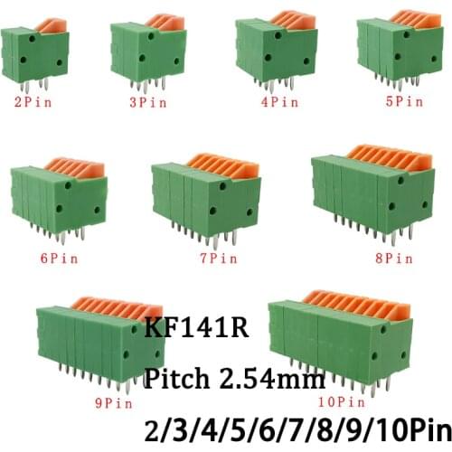 5/10Pcs KF141R 2.54mm Pitch PCB Mounted Spring Screless Right Angle Terminal Blocks Connector for 26-20AWG 2Pin-10Pin