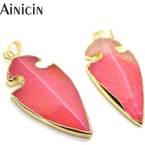 5pcs Natural Red Semi-precious Stone Arrow Shape Pendant With Gold Color Plating Jewelry