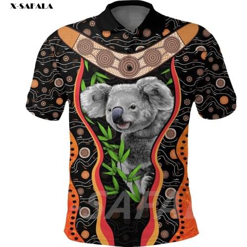 ABORIGINAL KOALA Australia 3D Printed High Quality New Polyester Fiber Men Female Collar Polo Shirt Tee Tops Anti Shrink