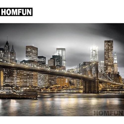 HOMFUN Full Square/Round Drill 5D DIY Diamond Painting "Bridge city night" Embroidery Cross Stitch 5D Home Decor Gift A01532