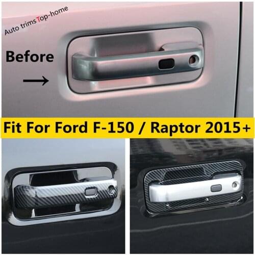 Yimaautotrims Side Door Grab / Handle Bowl Frame ABS Chrome / Carbon Fiber Look Cover Trim For Ford F-150 / Raptor 2015 - 2020