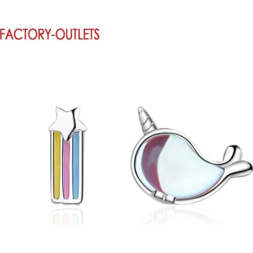 Big Discount Genuine 925 Sterling Silver Colorful Meteor Whale Shape Stud Earrings Jewelry Accessory For Women Girls Party Dance