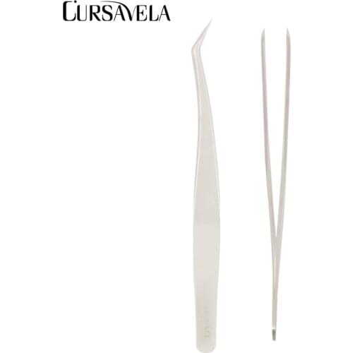 CURSAVELA 1PCS Fan Lashes Extension Curved Tweezers Eyelash Nail Tools Sets Anti-static Precision Tweezers Stainless Steel