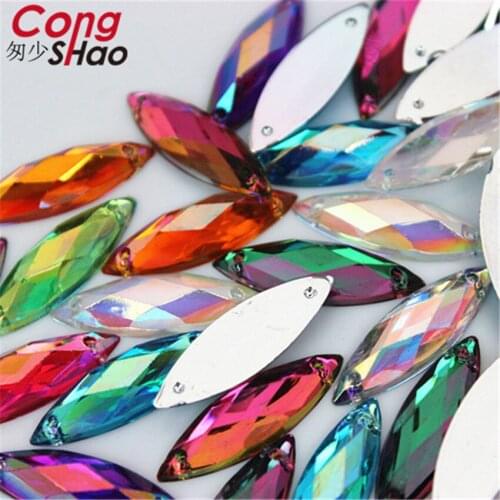 Cong Shao 50Pcs 8*25mm AB Colorful Flatback Horse Eye Stones And Crystals Acrylic Rhinestone Sewing 2 Hole Wedding Dress ZZ634