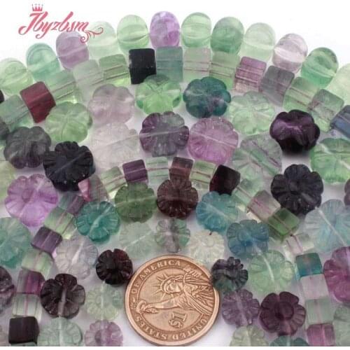 Flower Square Pumpkin Shape Fluorite Rainbow Quartzs Natural Stone Loose Bead For DIY Bracelet Jewelry Making 15"Free Shipping