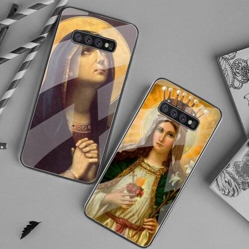 Virgin Mary Christian Christmas Soft Rubber Phone Cover Tempered Glass For Samsung S20 Plus S7 S8 S9 S10 Plus Note 8 9 10 Plus