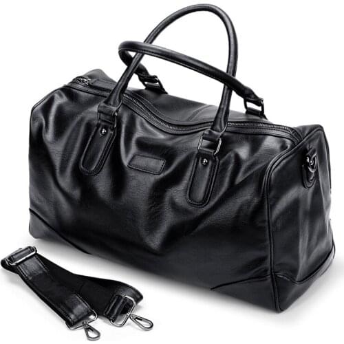 Mens travel bag business leisure PU Leather Mens bag large capacity one shoulder handbag short distance travel bag