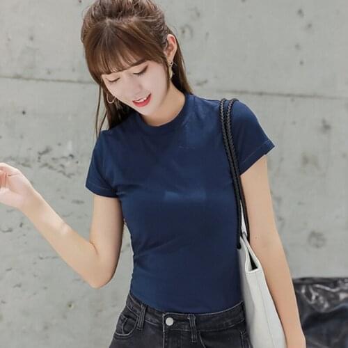 GGRIRHT 2019 Summer Fashion Basic O-Neck Cotton T Shirts Women Short Sleeve Tee Shirt Femme Casual Slim green Tshirt Korean Tops
