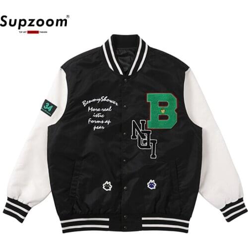 2021 New Arrival top fashion Rib Sleeve Cotton Embroidery Logo Single Breasted Casual Bomber Baseball Jacket Loose Cardigan Coat