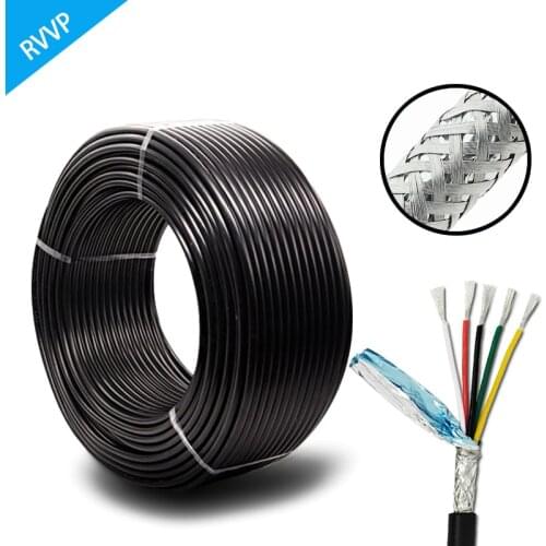 1Meter RVVP Tinned Copper Cable 26/24 AWG 12/14/16Cores Shielded Control Signal Wire Black Insulated PVC Audio Cable