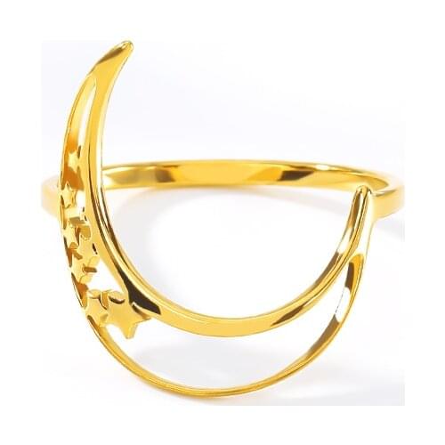 Gold Lucky Crescent Rings Bohemian Style Ring Vintage Stainless Steel Star Moon Finger Rings for Women Party Gift Jewelry