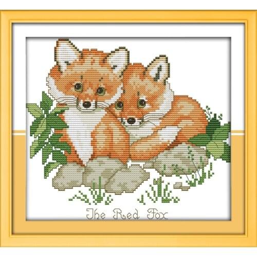 Red foxes cross stitch kit cartoon 11ct count canvas stitches embroidery DIY handmade needlework plus