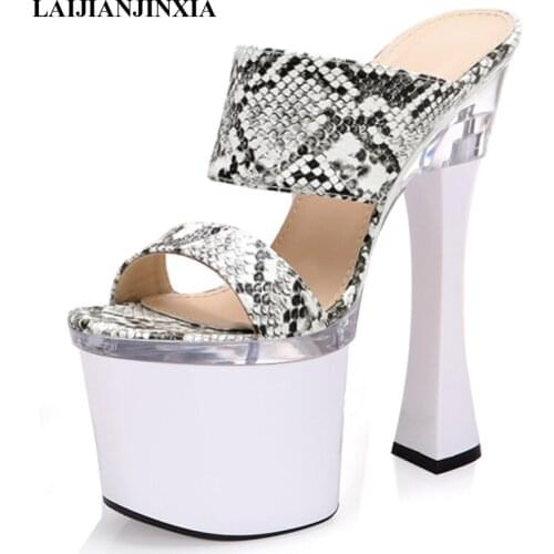 LAIJIANJINXIA New Women Summer Platform Stiletto Slippers Pole Dance Shoes Dress Crystal Gladiator Shoes Wedding High Heels