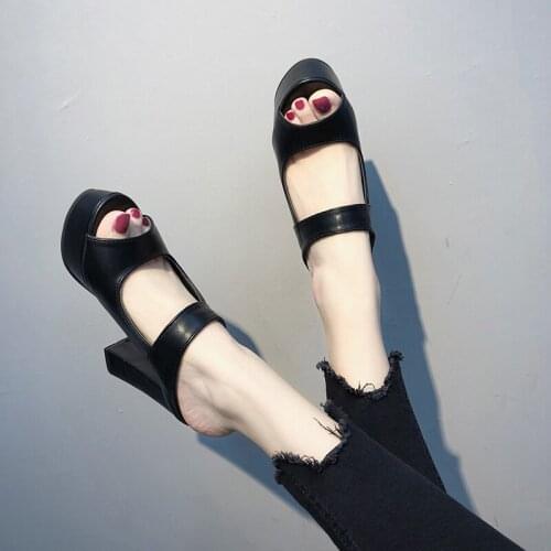 Summer European American style women slippers solid color fish mouth-shaped open toe high heel non-slip generous shoes U24-90