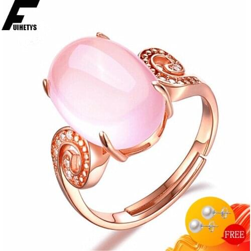Trendy Women Rings 925 Silver Jewelry for Wedding Engagement Party Oval Shape Rose Quartz Zircon Gemstones Open Finger Ring Gift