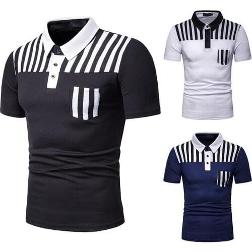 2019 new summer mens striped stitching European code short-sleeved POLOT shirt men clothes