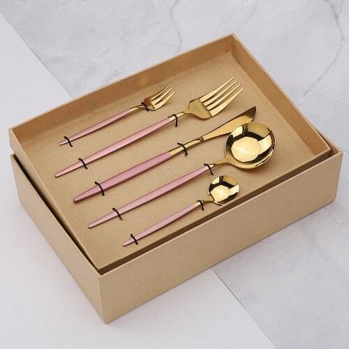 20Pcs Cutlery Set Stainless Steel Gold Knives Forks Spoons Kit with Gift Box Kitchen Tableware Dinner Western Flatware Set