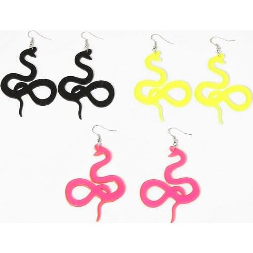 Punk Neon Green Pink Black Twist Snake Earrings for Women Creative Arcylic Long Drop Earrings Fashion Female Party Jewelry Gifts