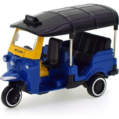 New 1:43 Small Three Rounds Metal Alloy Classic Tuk Tuk Bangkok 1980 Tricycle Taxi Car Model Diecast Vehicles Toys Collect Gifts