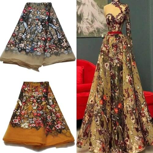 Latest African Embroidery Tulle Lace Fabric 2021 High Quality French Lace Fabric With Sequins 5 Yards YY013