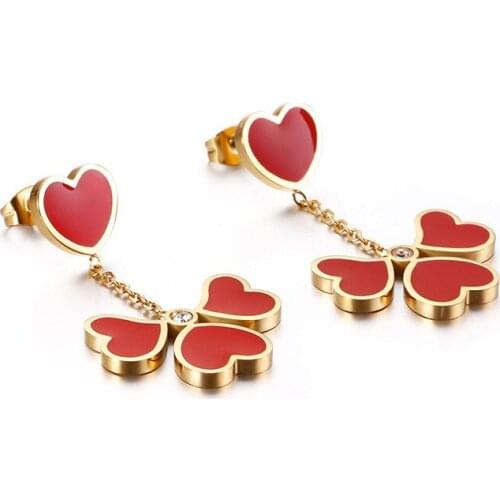 New Korean fashion new heart-shaped red titanium steel ladies earrings