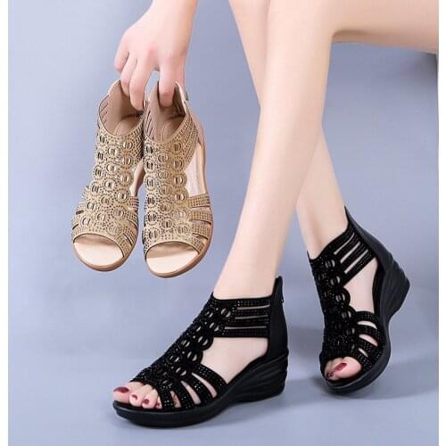 Comemore 2021 Woman Sandals Women Comfortable Pumps Ladies Fashion Wedges Female Rome Bling Hollow Out Shoes Womens Footwear