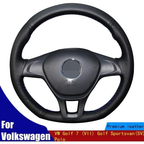 Hand-stitched Car Steering Wheel Cover Soft Black Artificial PU Leather For Volkswagen VW Golf 7 (VII) Golf Sportsvan(SV) Polo