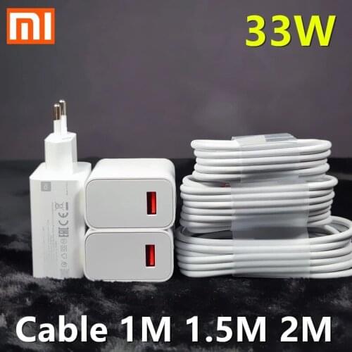 Original Xiaomi 33W Fast Charger EU Turbo Charge 2M 1.5M Type C Cable For Mi 10 9 10T Lite POCO X3 NFC Redmi K40 Note 9 10 Pro