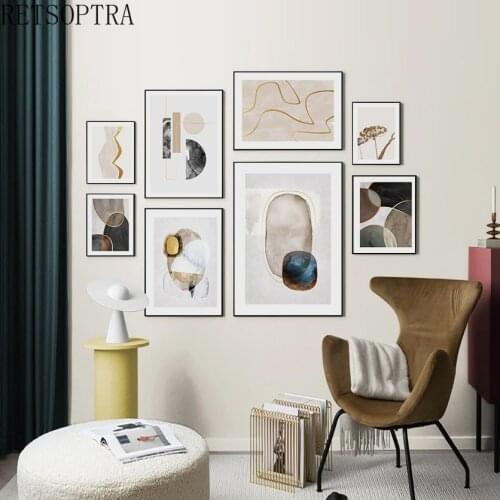 Fashion Abstract Golden Gray Canvas Poster Print Wall Art Pictures Geometric Color Block Line Wall Paintings for Home Decor