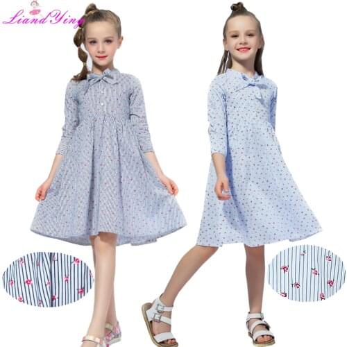 Spring Summer Floral Stripe Cotton Dress Lovely Kids Baby Girl Princess Dress Girl Long Sleeve Party Tutu Dress