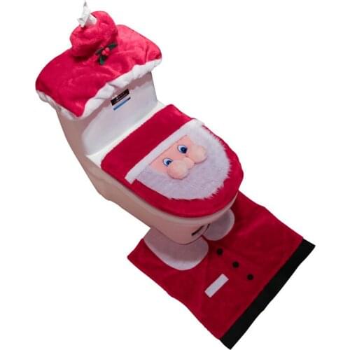 Christmas Toilet Seat Cover Set Thicken Velvet Toilet Cover Christmas Decorations Bathroom Closestool Seat Cover Case Toilet Mat