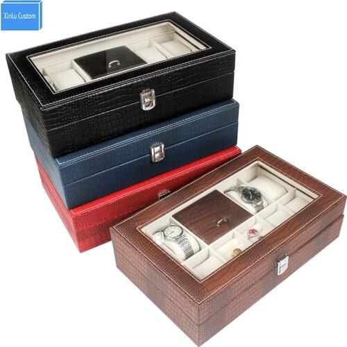 Retail/Wholesale Luxury Animal Pattem Leather Wood 8+2 Watch Box Jewelry Ring Collect&Display PVC Window Gift Women Travel Box