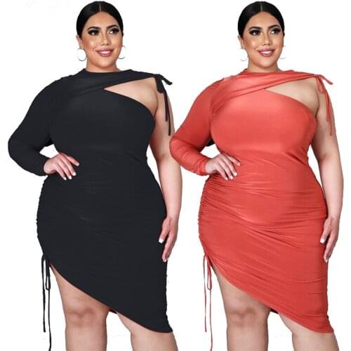 Sexy Irregular Midi Dress Fashion Single Sleeve Round Collar High Waist Casual Elegance Plus Size Dress Wholesale Dropshipping