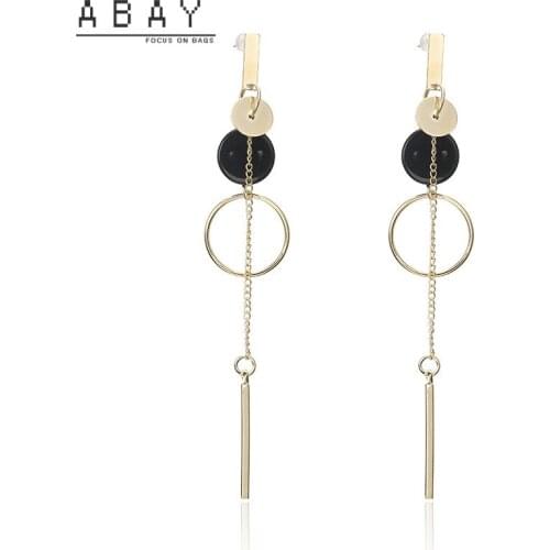 Women Hot Sale Tassel Long Earrings New Simple Temperament Round Shellfish Beads One Word Stick Asymmetric Female Ear Pendant