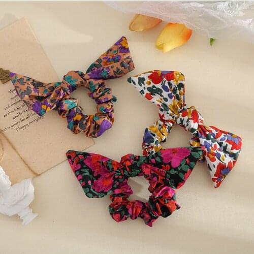 Women Korean Floral Bowknot Hair Ties Girls Fashion Rubber Bands