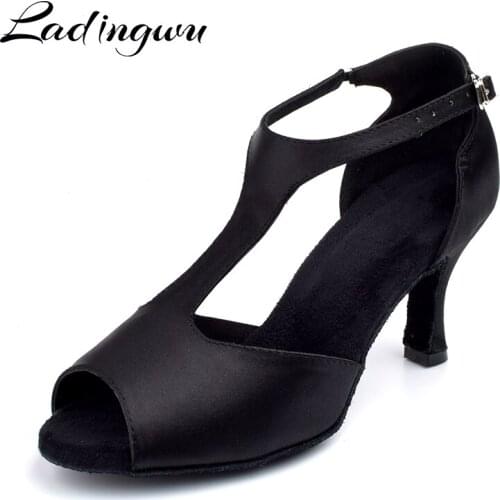 Ladingwu Factory Outlet Latin Women Dance Shoes Salsa Black Dance Shoes Women Satin Ballroom Shoes Sweat-absorbent plush insole