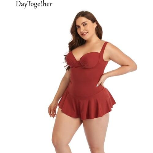 Womens Large Size Swimwear Quick Dry High Flexibility Color Red With chest pad without underwire Sexy One-Piece Female Swimsuit