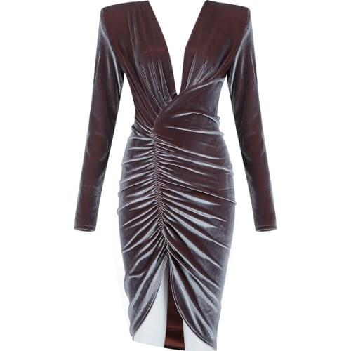 Nice New Arrival Women Dress Sexy Elegant Long Sleeve V Neck Party Club Celebrity Bodycon Ladies Clothing