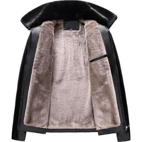 Winter PU Leather Jackets Men Fur Collar Zippper with Fleece Thick Warm Business Turn-down Collar Casual Mens Faux Fur Coats