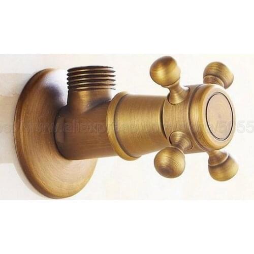 1Pcs Antique Brass Cross Handles Bathroom Angle Stop Valve 1/2" Male x 1/2" Male Thread Bathroom Accessory zav004